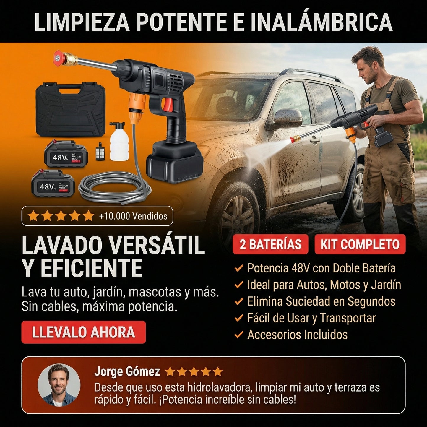 HYDROLAVADORA IMALAMBRICA POWER HYDROFORCE DOS BATERIAS CON 50% DESCUENTO