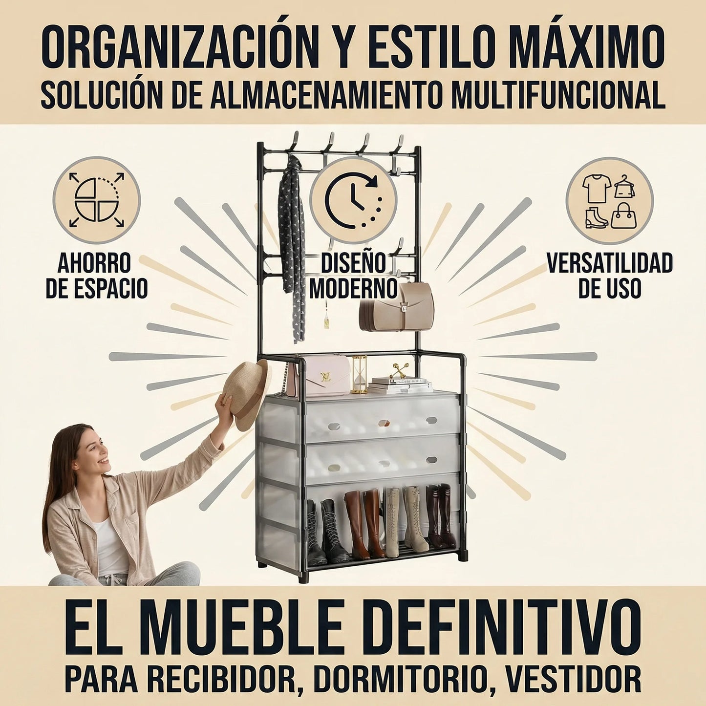 ORGANZADOR MULTIUSOS 4 CAJONES + PERCHERO